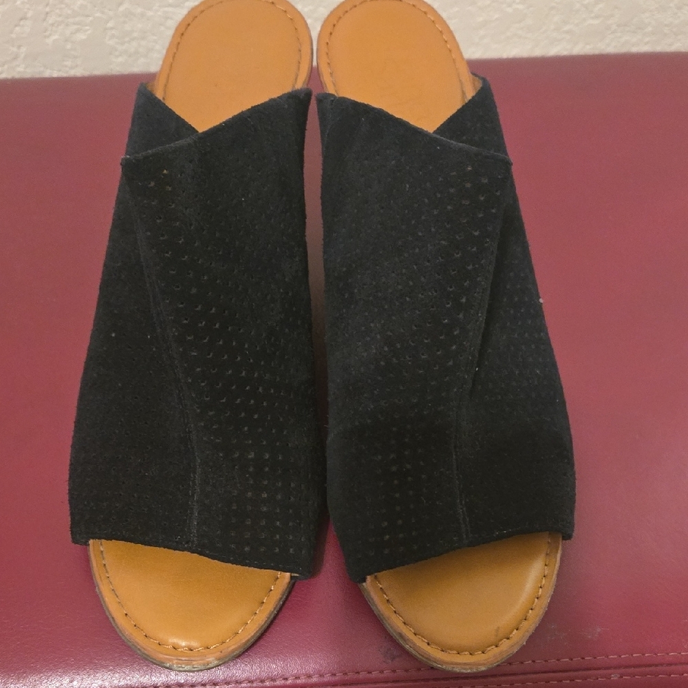 Franco Sarto Black and Tan Mules